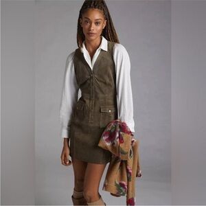 Anthropologie Leather Brown Sleeveless Button-Down Dress